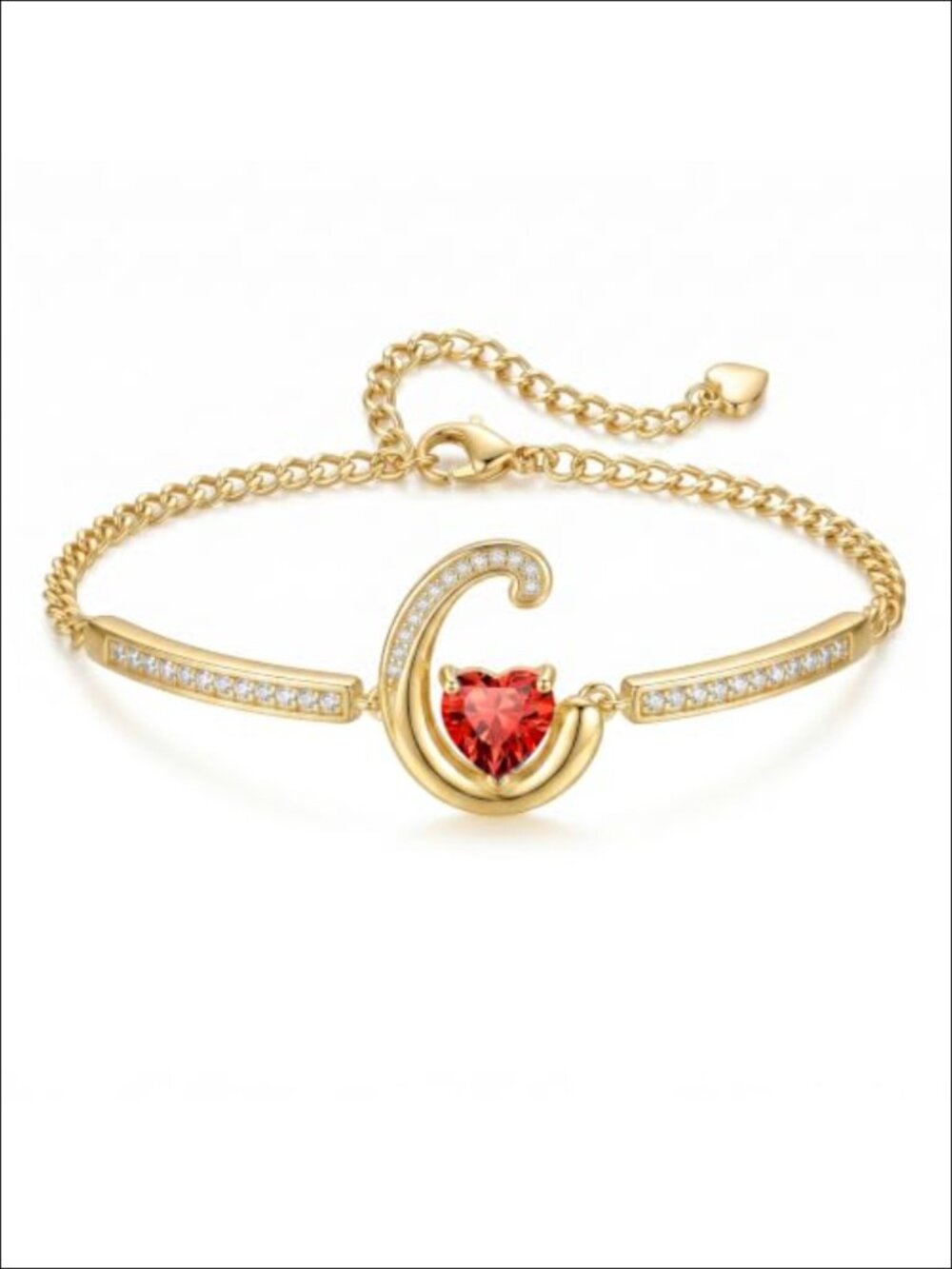 18k Gold Plated A-Z Initial Bangle Bracelet with Birthstone, Lobster Claw